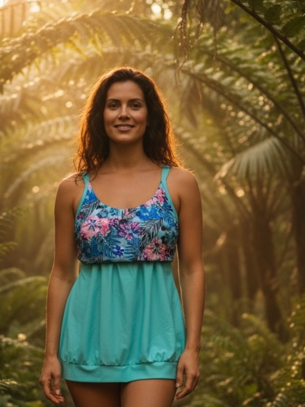 Turquoise Floral Tankini Swim Top & matching bottom.  Plus size